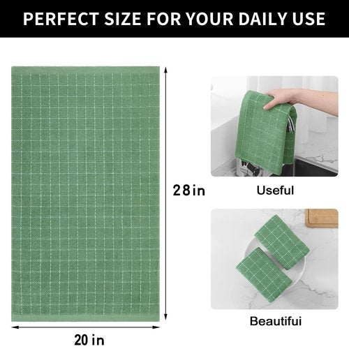 Homaxy 100% Cotton Terry Kitchen Towels(Grass Green, 20 x 28 inches), Checkered Designed, Soft and Super Absorbent Dish Towels, Large 4 Pack