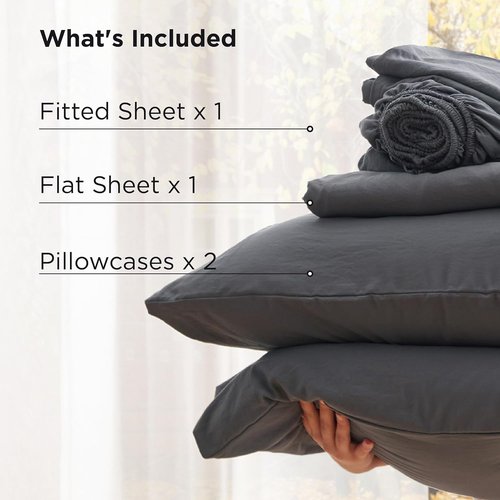 Bedsure Twin Sheets Set - 4-Piece Ultra-Soft Deep Pocket Bedding for Mattresses Up to 18 Inches, Grey