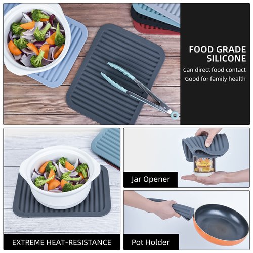 IFFMYJB Silicone Trivet Mat for Hot Pots and Pans, Heat Resistant Silicone Mat, Multipurpose Trivets Mats, Flexible Durable Blue Hot Pads for Countertops, Non-Slip Rectangular Pad Pot Holder 2 Set
