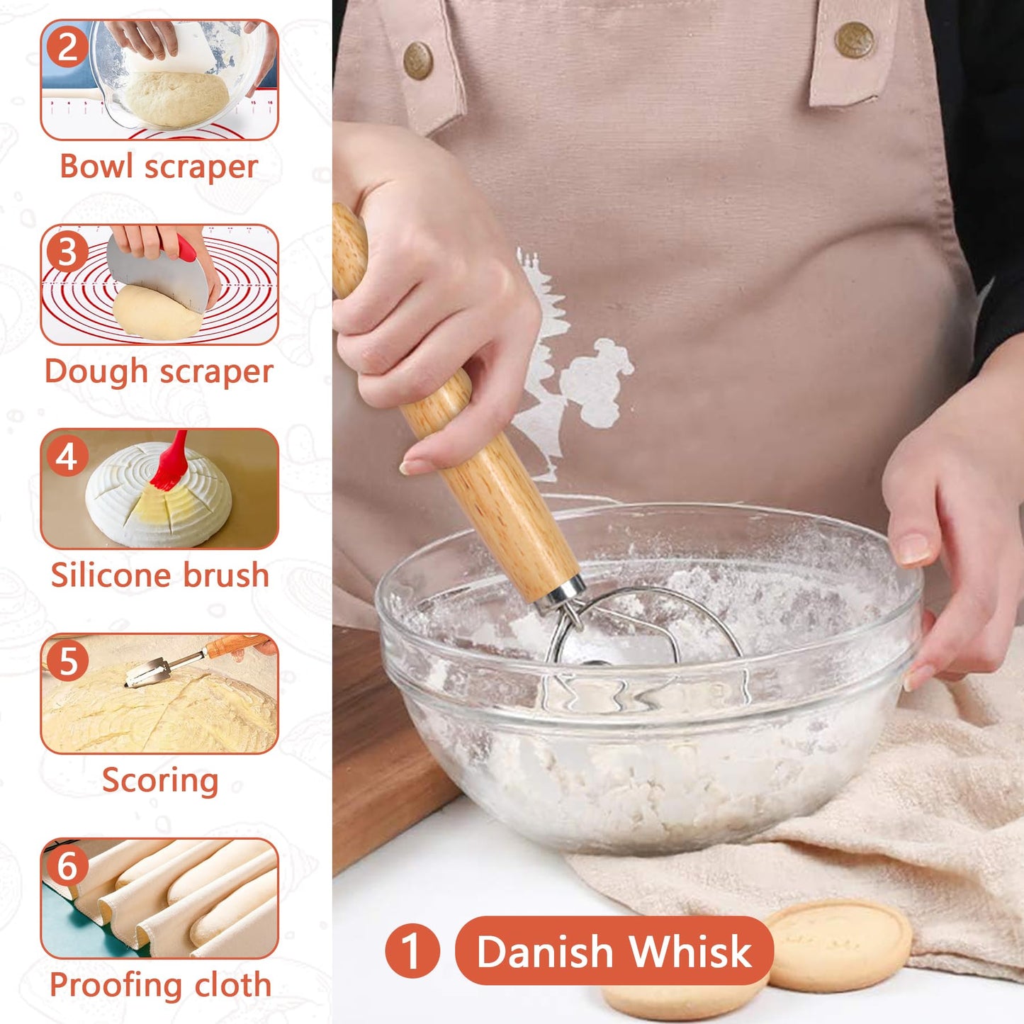 PeacePeo Sourdough Bread Baking Supplies, Sourdough Starter Kit for Bread Making Includes 10" Round & Oval Banneton Bread Proofing Basket with Liners Sourdough Kit for Making Baking Fermentation