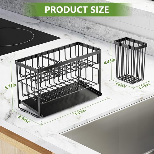 Cisily 2-Tier Kitchen Sink Caddy Organizer - Flexible Dish Brush & Sponge Holder | Stainless Steel Storage Solution