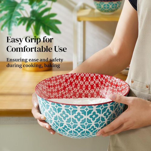 DOWAN Ceramic Mixing Bowls - Colorful Nesting Bowls for Cooking & Baking | Set of 3 (3.7/2/1 Qt)