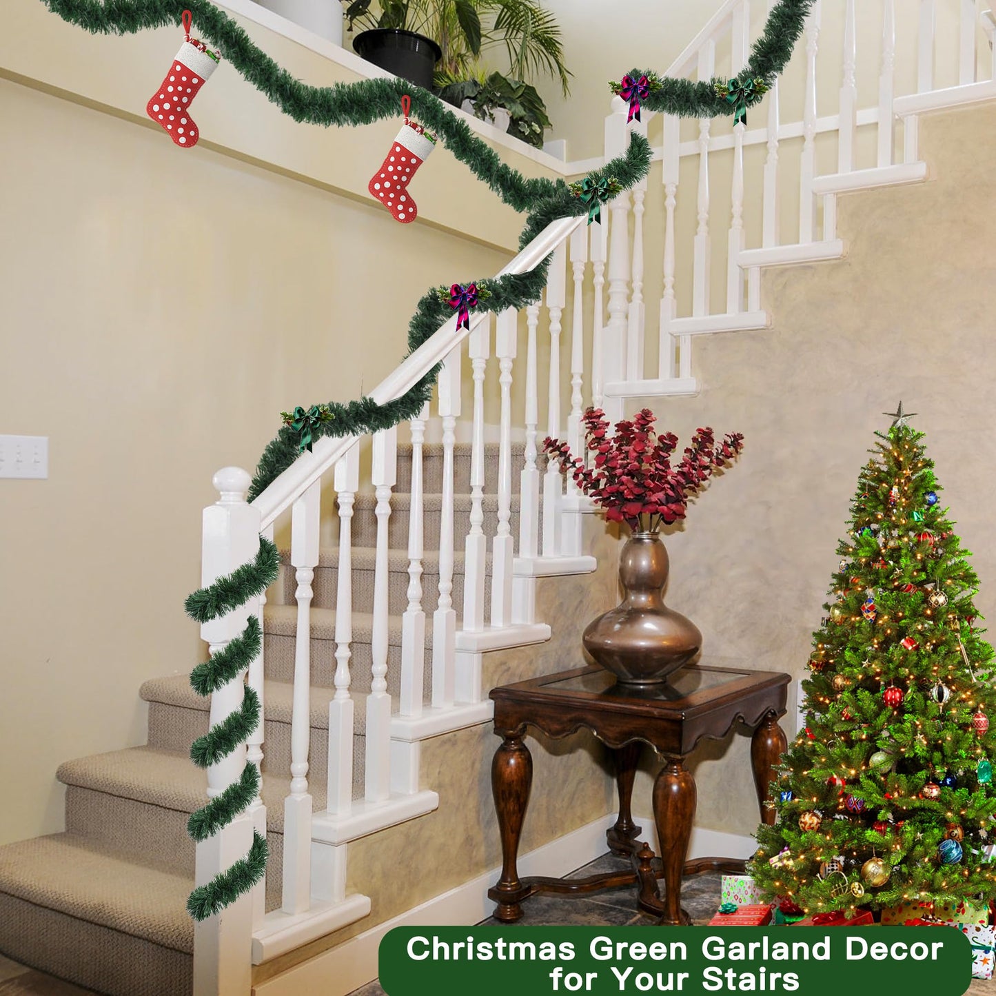 50 Feet Christmas Garland Christmas Decor, Artificial Greenery Pine Garlands Xmas Decorations for Mantle Stairs Fireplace Home Holiday Party Soft Green Garland Christmas Decoration Indoor Outdoor