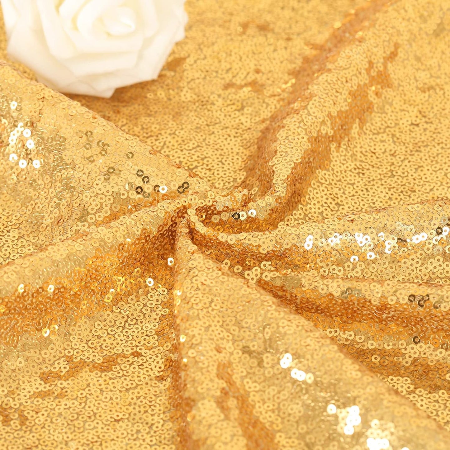 Gold Sequin Tablecloth 90x90 for Weddings & Parties - Sparkly Rectangle Birthday Decor