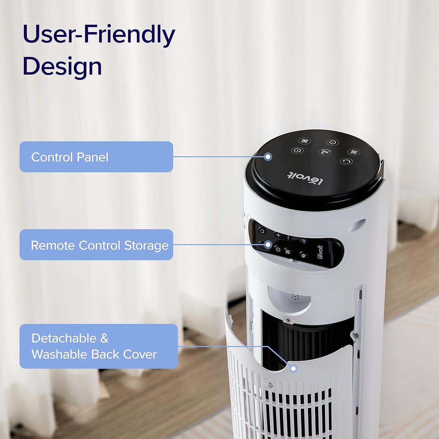 LEVOIT Smart Tower Fan - 42 Inch Bladeless Design with Quiet 26ft/s Velocity | 12 Speeds, 4 Modes, Alexa Compatible