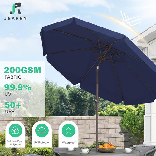 JEAREY 9 FT Patio Umbrella - Outdoor Market Umbrella with Push Button Tilt & Crank - Navy Blue