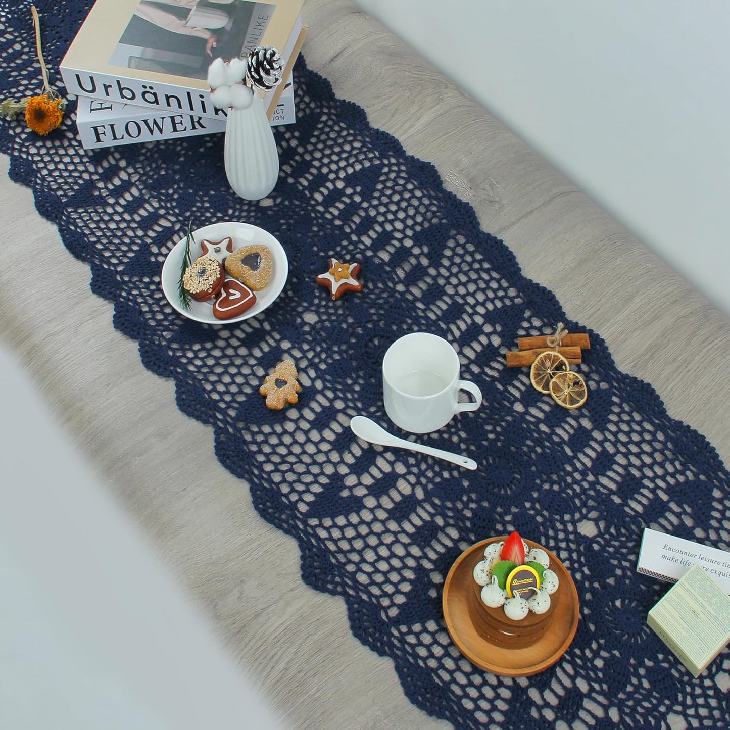 Handmade Crochet Lace Table Runner 15x51 Inch - Elegant White Décor