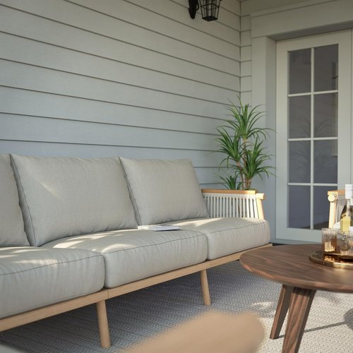 Acanva Modern Aluminum Outdoor Patio Sofa - All-Weather Design with Thick Olefin Cushions | Light Khaki