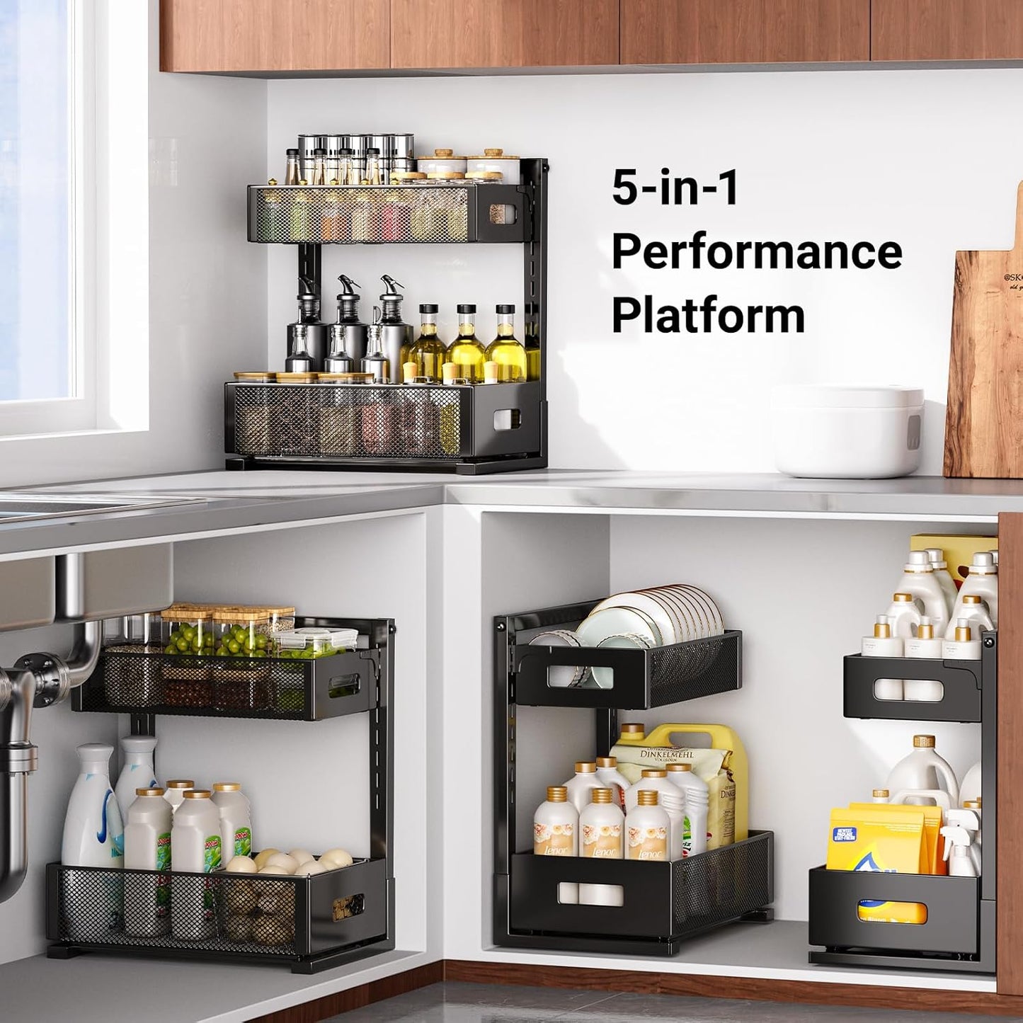 TISTAYA Under Sink Organizer - Metal Slide-Out Cabinet Storage for Kitchen & Bathroom | Black