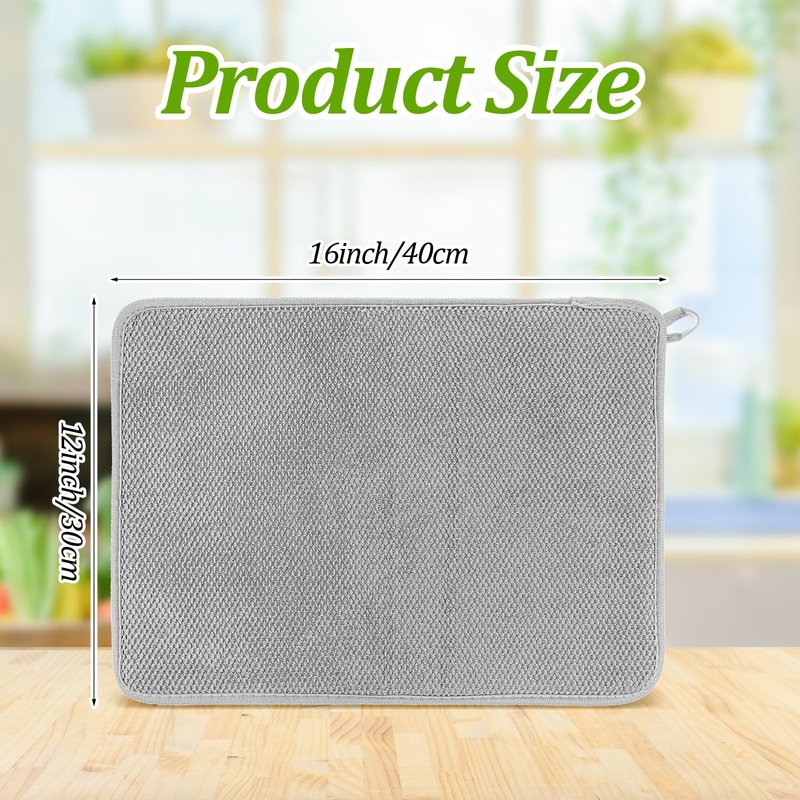 Microfiber Dish Drying Mat, Dish Drying Mat for Kitchen Counter, Super Absorbent Kitchen Dish Drying Pad, Coffee Bar Mat with Rubber Backed for Countertop Dishes Utensils, 16 x 12 Inch, Gray