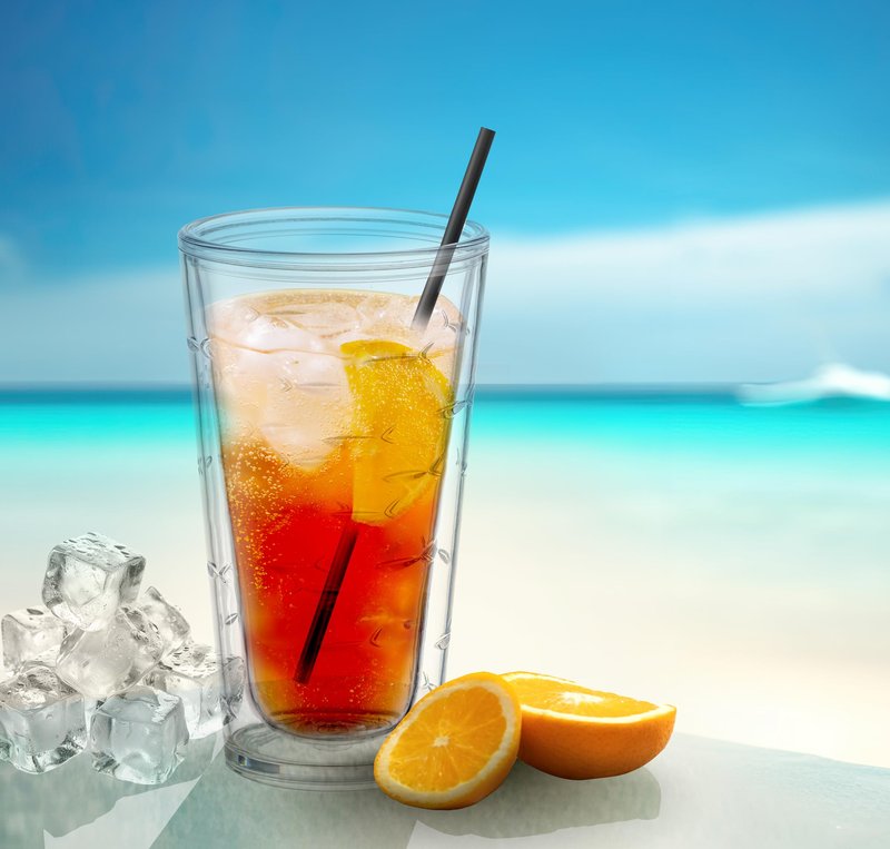 KLIFA- CHARLESTON- 20 oz, Set of 4, Fish Plastic Insulated Tumbler Set, School of Fish Acrylic Double-wall Drinking Glass, BPA-Free, Plastic Drinkware, Dishwasher Safe, Clear