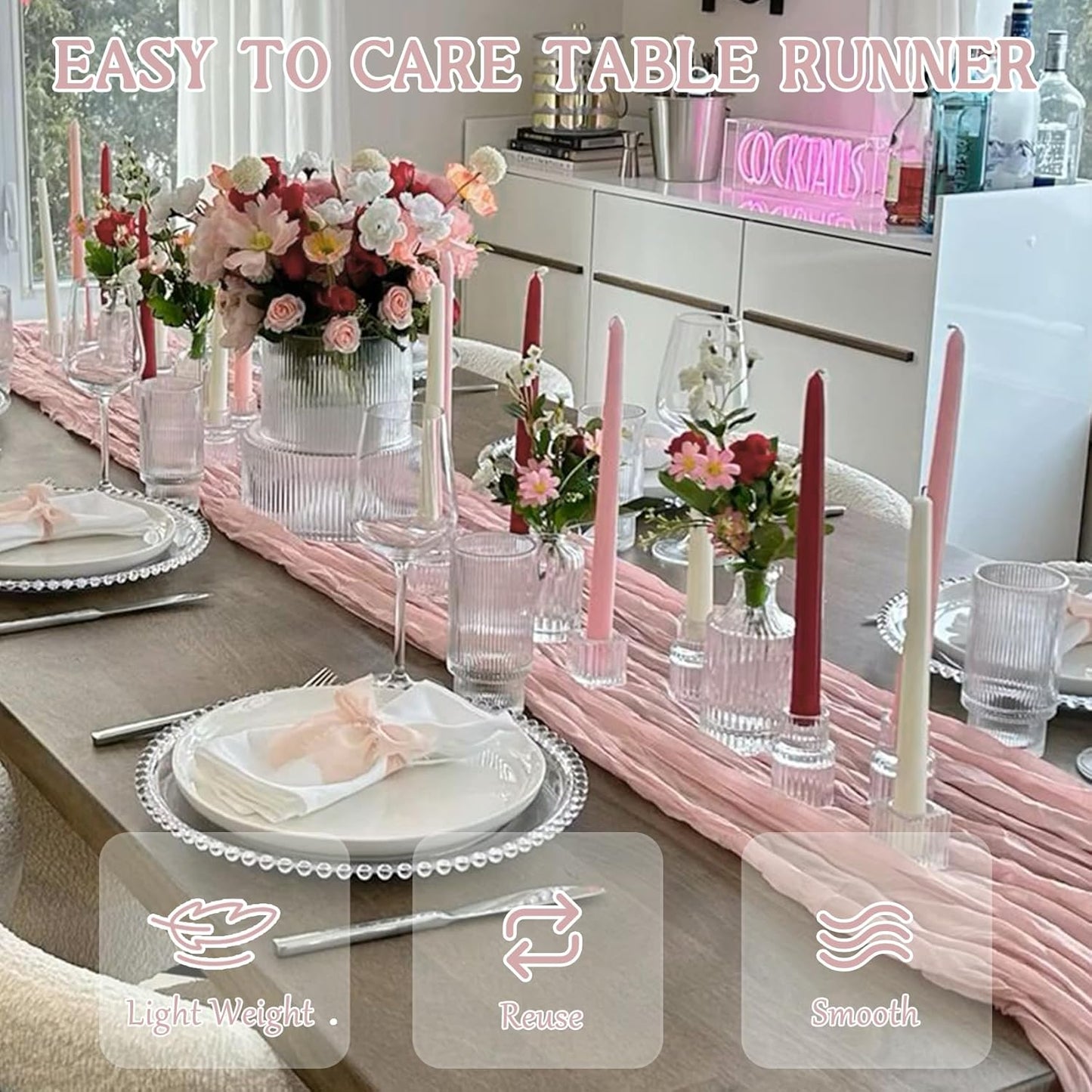 Skiennix 120-Inch Dusty Pink Cheesecloth Table Runner - Boho Rustic Sheer Design for Weddings & Events