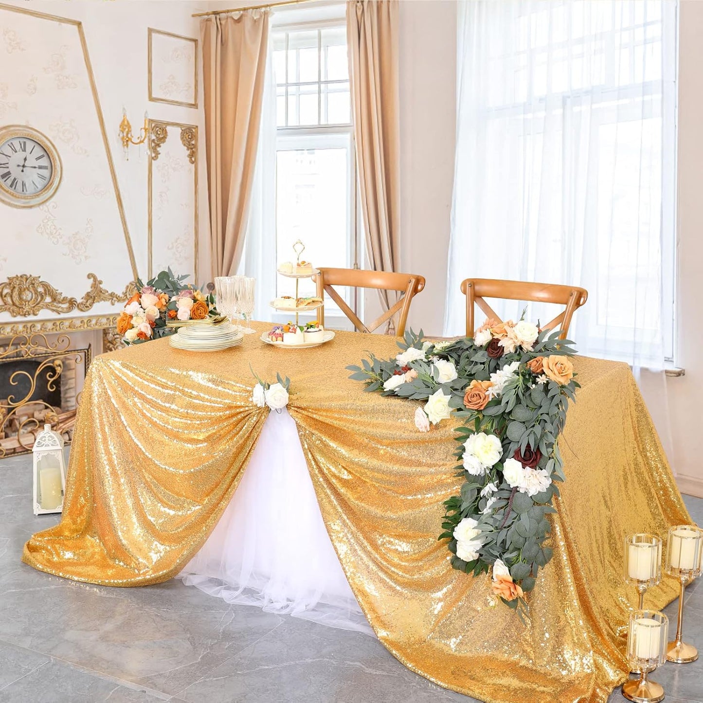 Gold Sequin Tablecloth 90x90 for Weddings & Parties - Sparkly Rectangle Birthday Decor