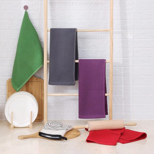 Homaxy Kitchen Dish Towels - Ultra Soft 100% Cotton Waffle Weave, Quick Drying, 13 x 28 Inches, 4-Pack, Purple