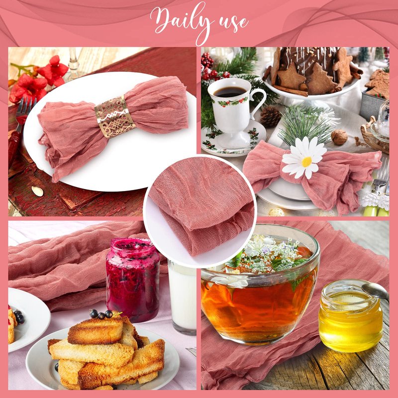 Mixweer 54 Pack Cheesecloth Napkins 20 x 20 Inch Washable Gauze Napkins Wrinkled Boho Cotton Dinner Table Decor for Wedding Bridal Baby Shower Birthday Party Easter(Pink)