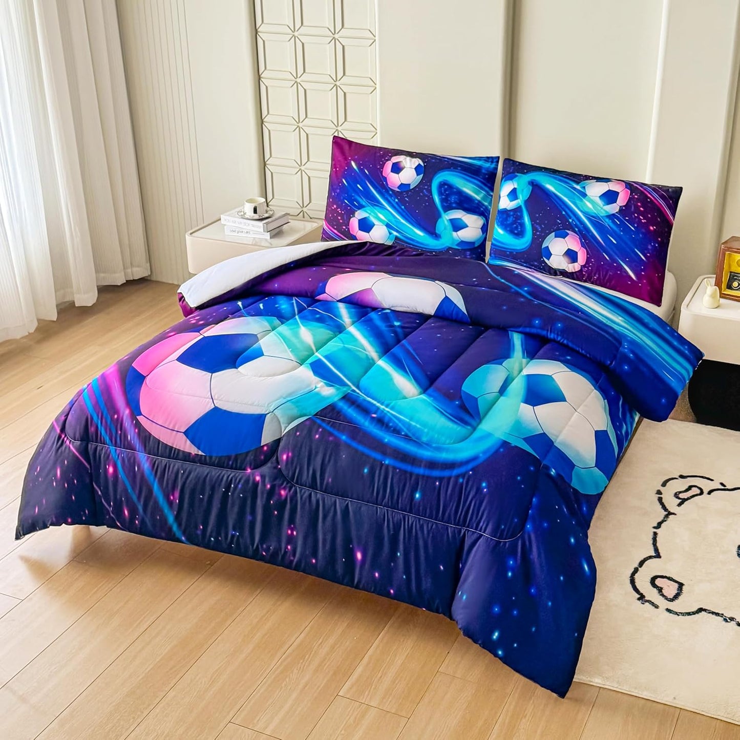 Peopleareok Unicorn Full Comforter Set for Girls Kids, Cute Pink Purple Unicorn Print Bedding Set Full, 5-Piece Bed in a Bag, Kids Cartoon Kawaii Comforter with Sheet Set