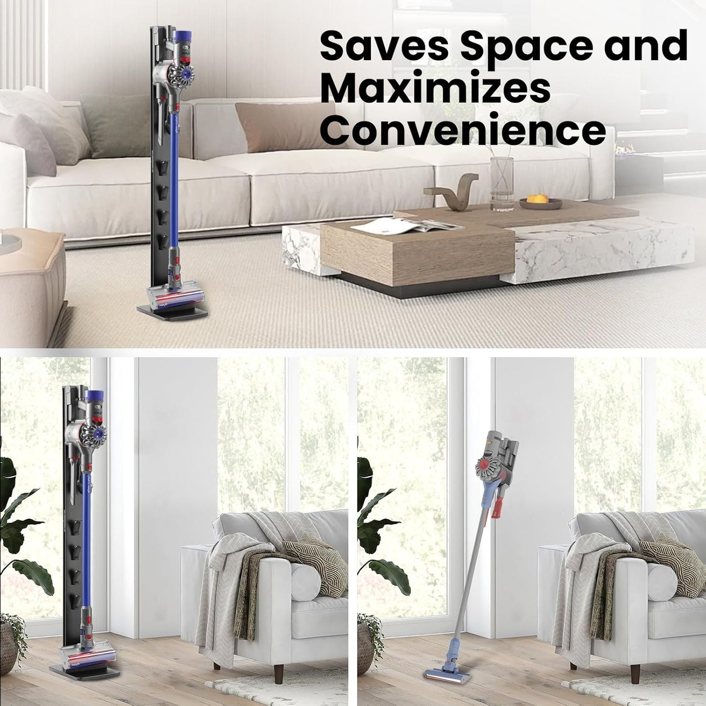 PUTORSEN Premium Aluminum Vacuum Stand Storage Dock Dockings Station, for Dyson SV21 SV18 Gen5 V15 V12 V11 V10 V8 V7 V6 Cordless Stick Vacuum Cleaner & Accessary, Storage Bracket Organizer Rack,Black