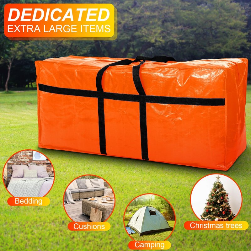 Windyun 4 Pack 57 Gallon Extra Large Moving Bags XXL Heavy Duty Storage Bag with Strong Zipper Handle Jumbo Big Tote Box Foldable for College Dorm Travel Clothes Duffle Blanket Pillow(Orange)