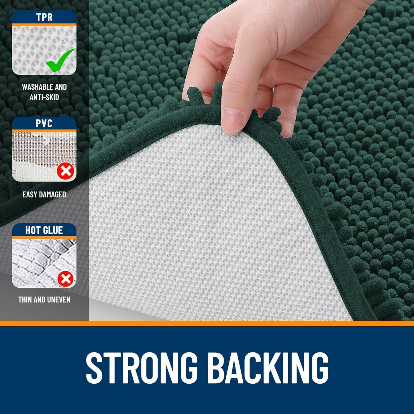OLANLY Bathroom Rugs - Extra Soft Absorbent Chenille Mats | Quick-Dry Rubber Backing, 35x24, Blackish Green