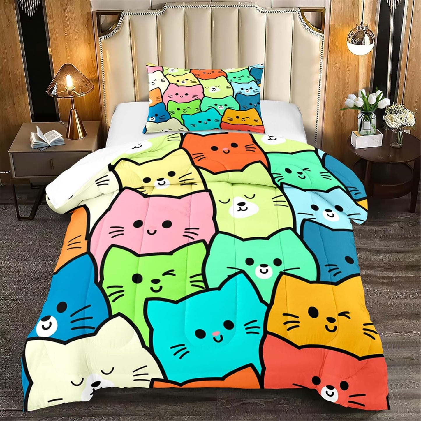 Cute Cartoon Dinosaur Bedding Set, Ultra Soft Full Size Comforter Set for Boys, Lovely Dinosaur Printed Comforter for Kids Teens, Dark Blue Microfiber Quilt for All Season 3Pcs with Pillowcases