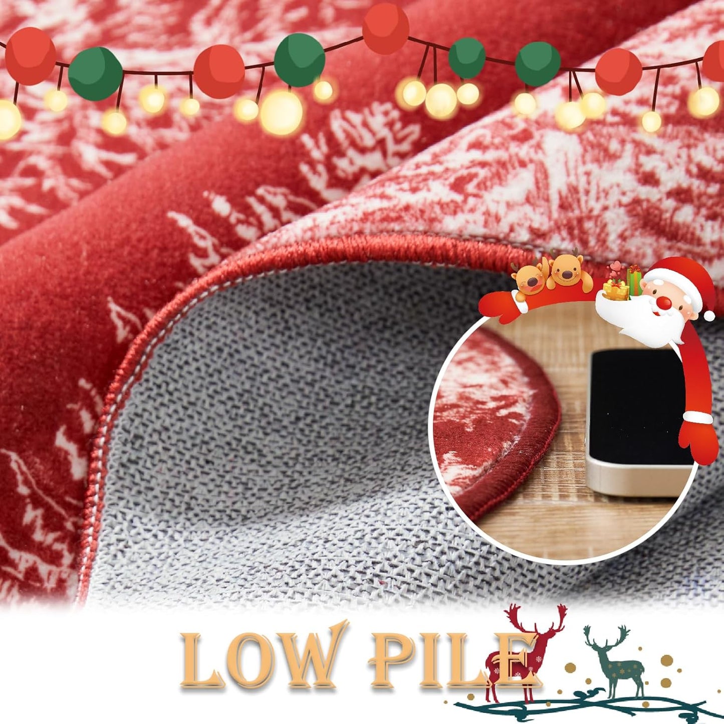 COLLACT Christmas Round Rug 5ft Area Rug Red Xmas Tree Washable Non Slip Soft Circle Round Holiday Decor Floor Carpet for Kitchen Bedroom Bathroom Laundry Foyer Nursery Living Room