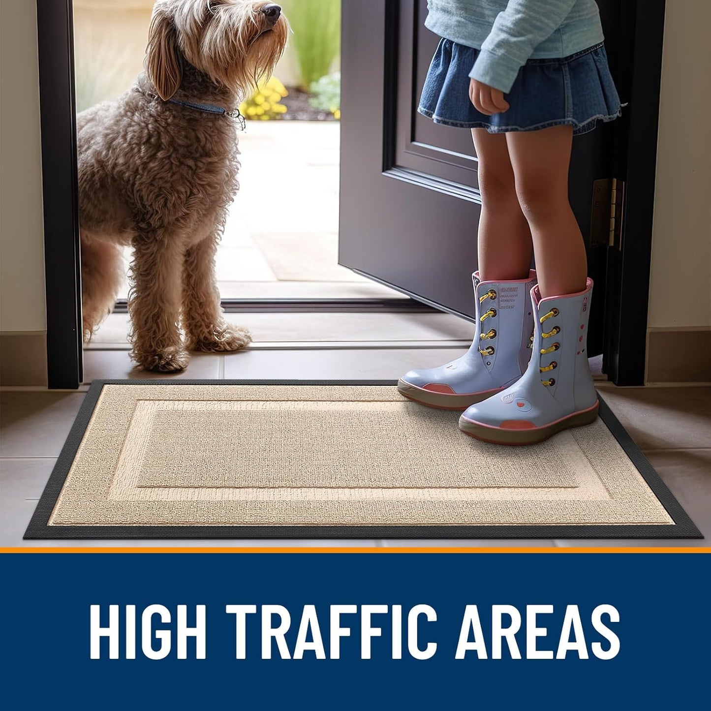 OLANLY Waterproof Front Door Mat - All-Season Natural Rubber Doormat | Easy Clean, Low Profile, 71x23, Off-White