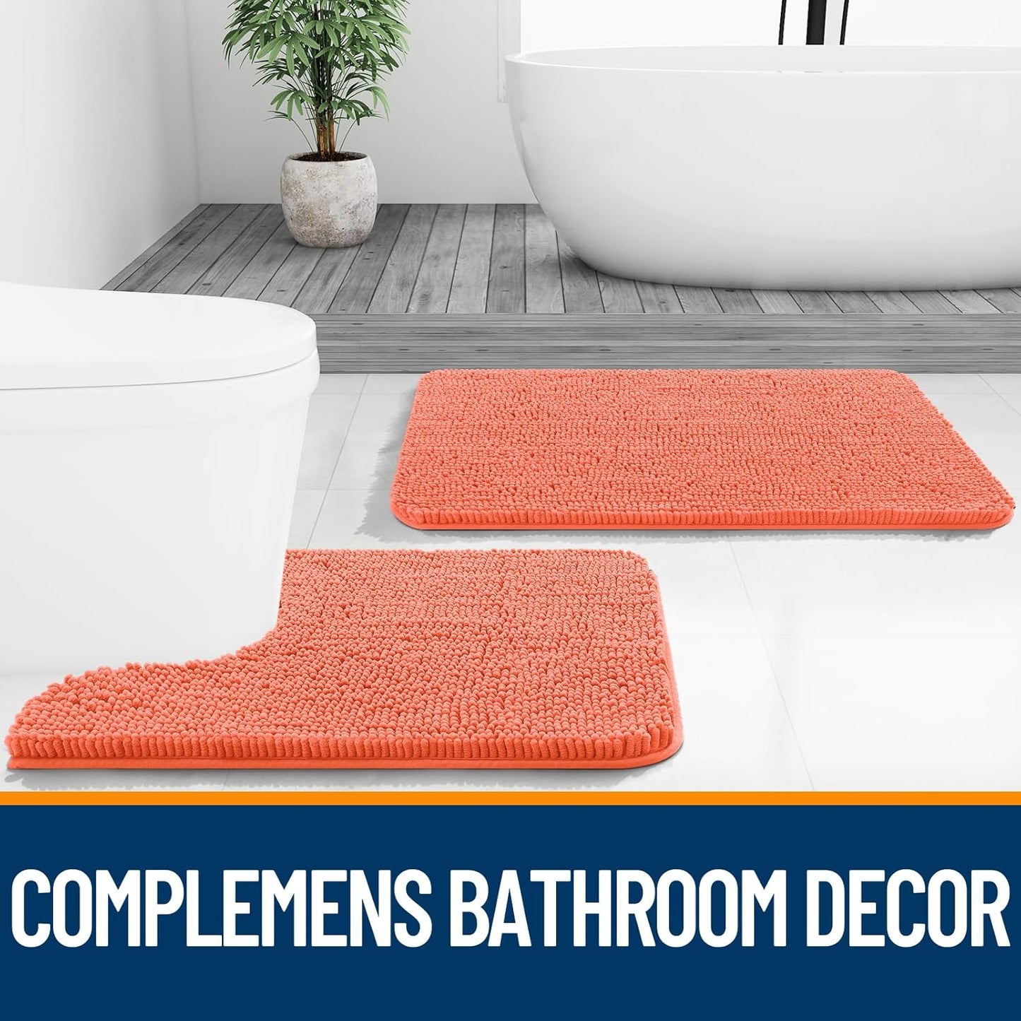 OLANLY Bathroom Runner Rugs - Extra Soft Chenille Bath Mats | Quick Dry, Machine Washable, 59x24, Coral