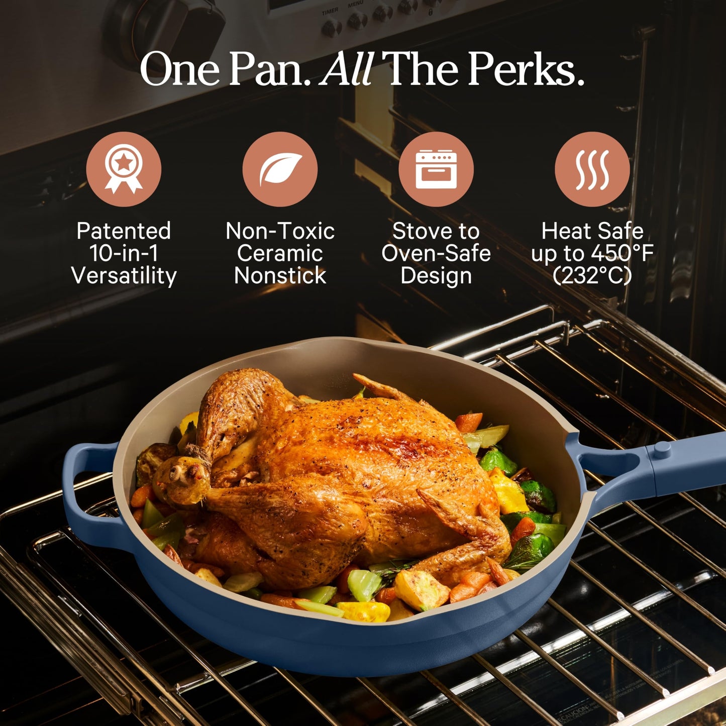 Our Place Large Always Pan | 12.5" Ceramic Pan with Modular Lid & Beechwood Spatula | Patented 10-in-1 Nonstick, Non-Toxic Cookware Made Without PFAS | Induction & Oven-Safe up to 450°F | Char