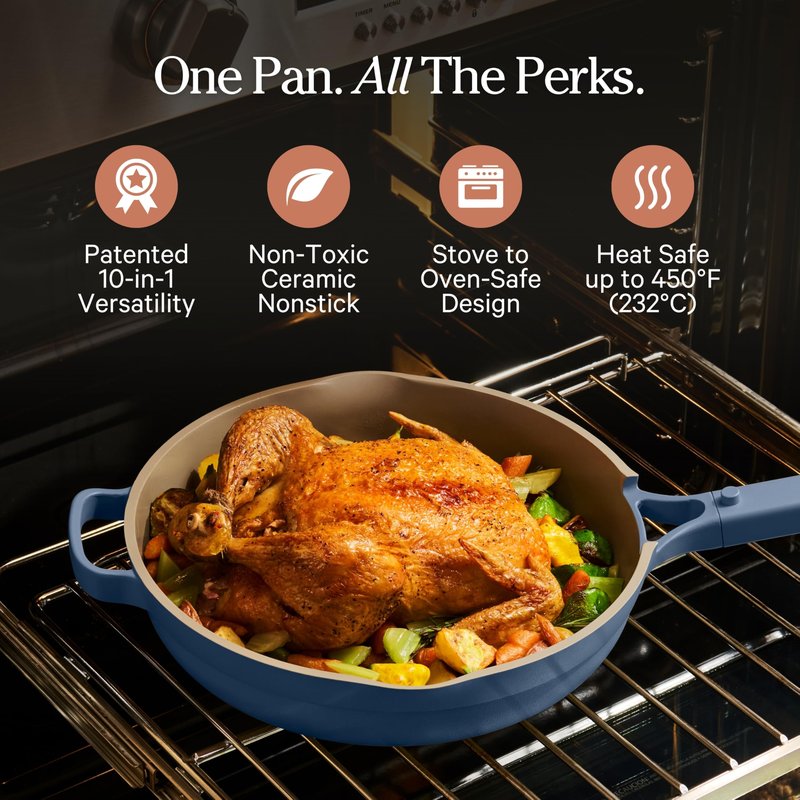 Our Place Large Always Pan | 12.5" Ceramic Pan with Modular Lid & Beechwood Spatula | Patented 10-in-1 Nonstick, Non-Toxic Cookware Made Without PFAS | Induction & Oven-Safe up to 450°F | Char