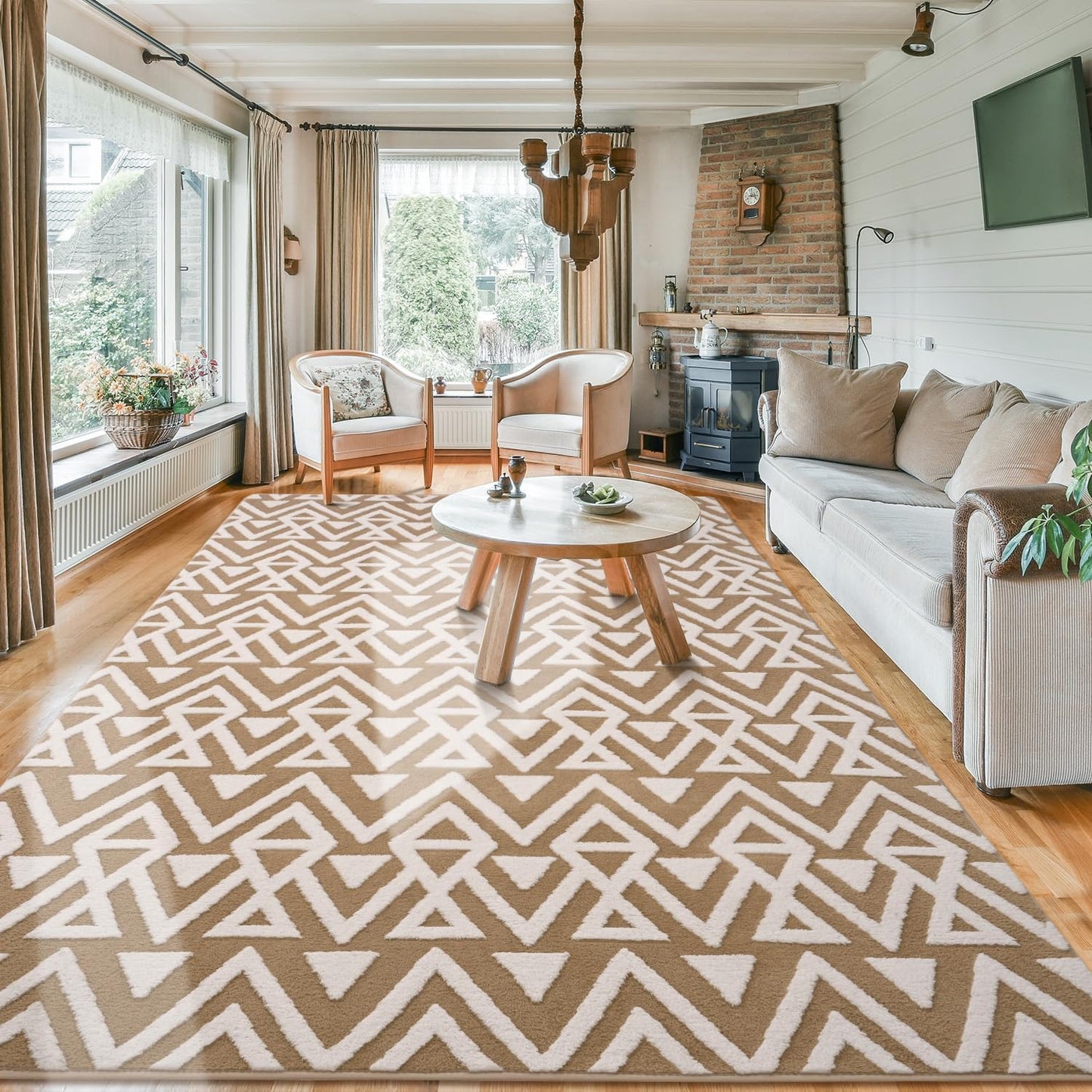 Shaggy Area Rugs Cozy Soft Memory Foam Carpets, 5x8 FT Fluffy Rug for Living Room Bedroom Kids Room Nursery Home Decor, Washable Rugs, Non-Slip Backing Beige White Boys Girls Kids Rug