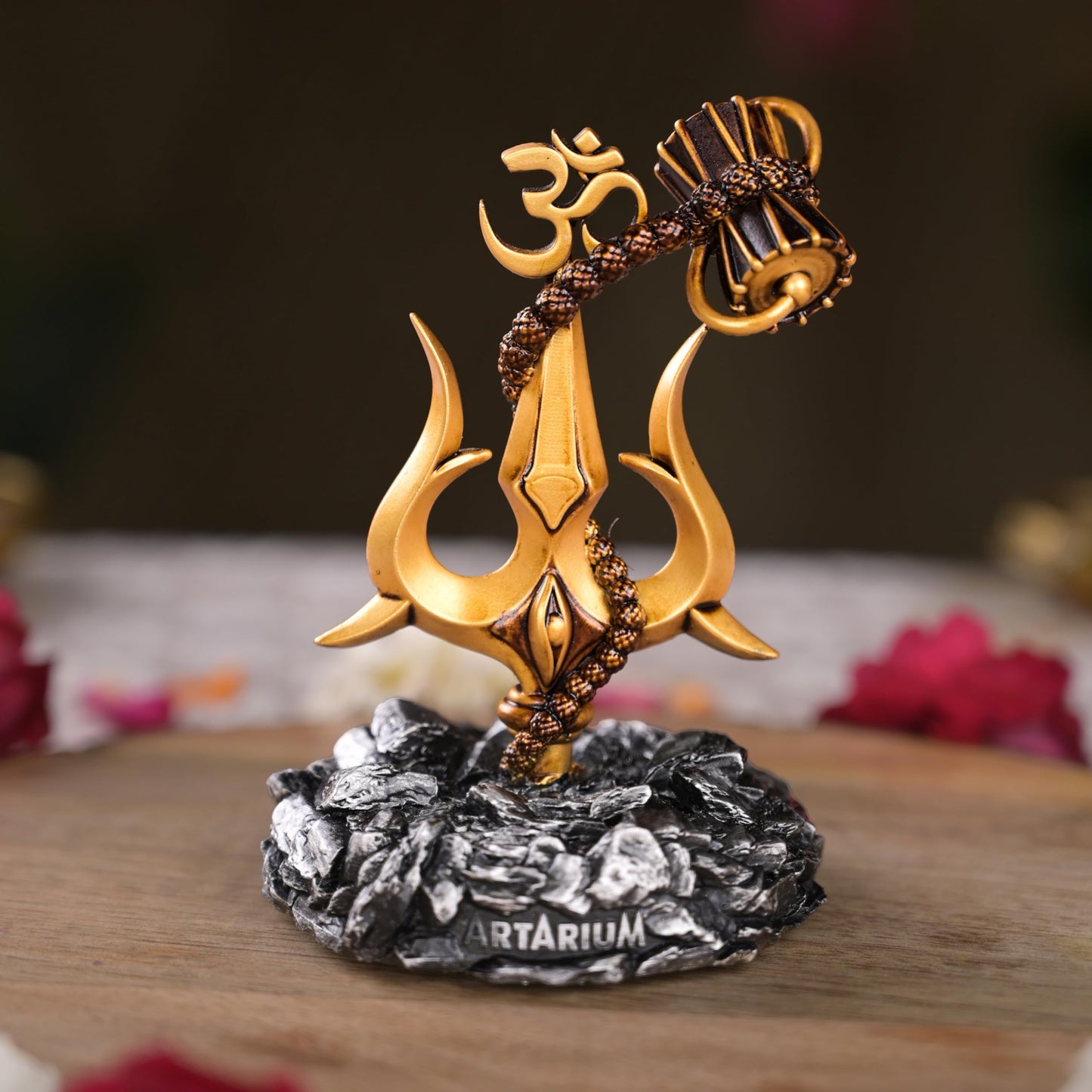 Trishul Damru Statue - Resin & Marble Shiva Statue for Car Dashboard, Office Desk, Home Decor, Hindu God Idol, Lord Shiva Murti, Pooja & Gifts for Women - Perfect Car Accessories, Room & Table Decor