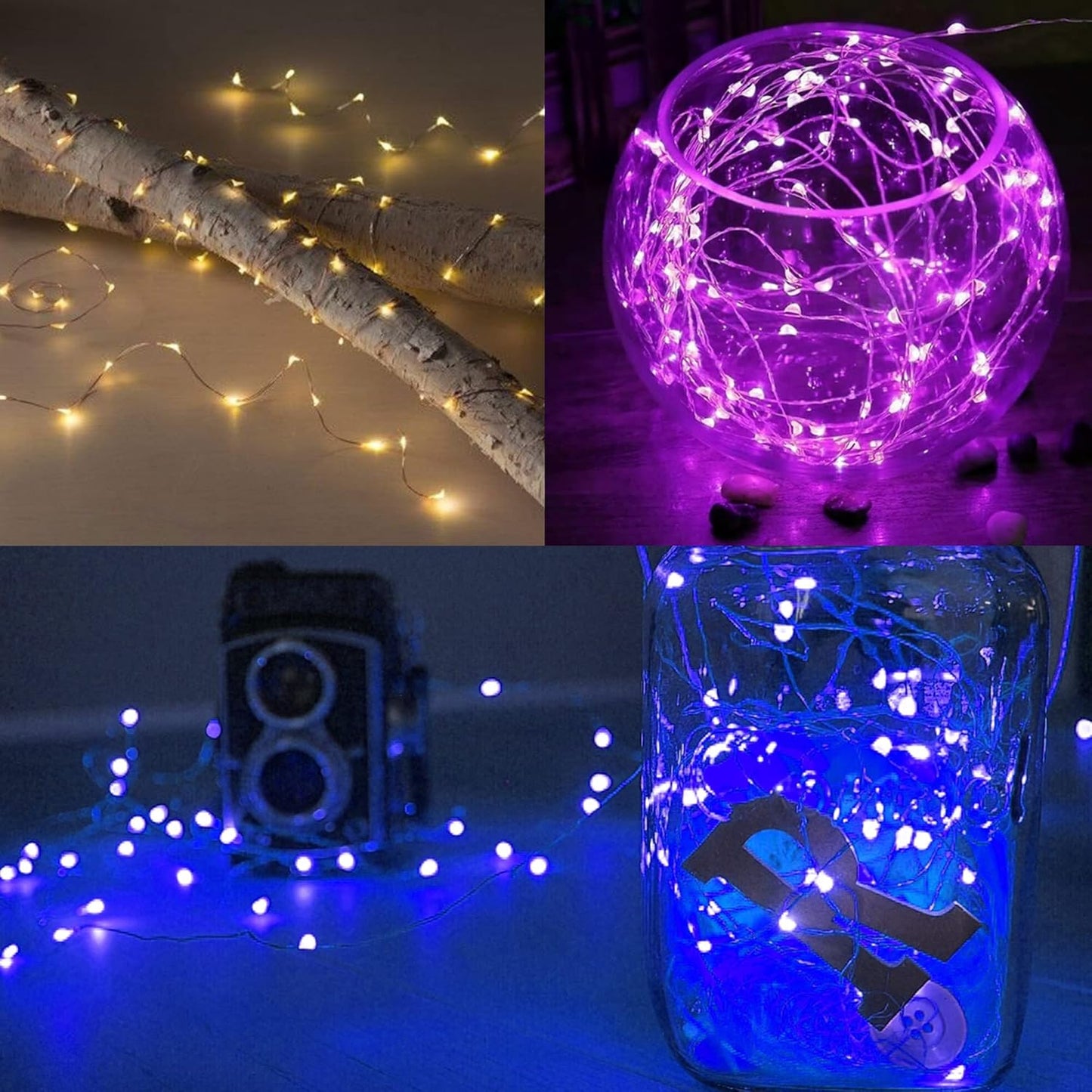 WATERGLIDE 24 Pack Fairy Lights - 7 ft Battery Operated Mini String Lights | Waterproof Silver Wire for Wedding & Party Decor