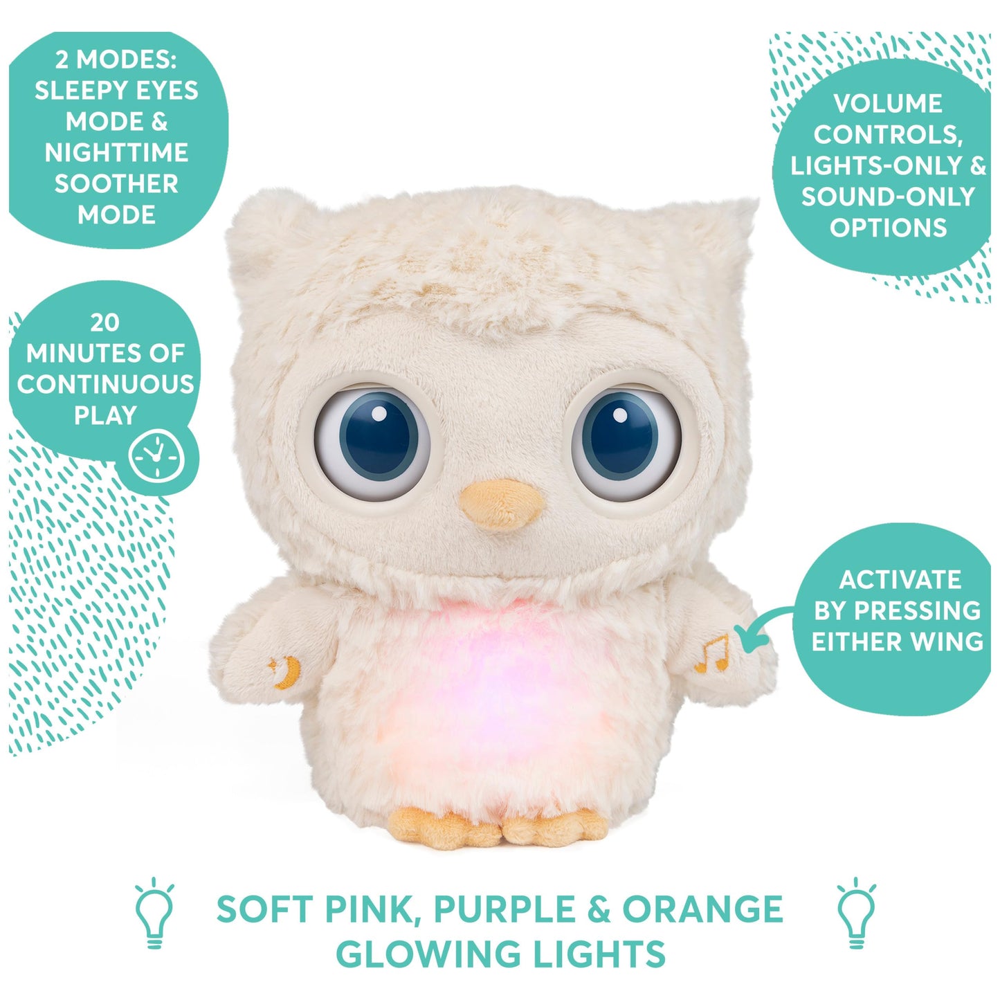 GUND Baby Sleepy Eyes Owl Bedtime Soother Plush Owl Stuffed Animal Night Light & Sound Machine for Baby Boys and Girls, 8”
