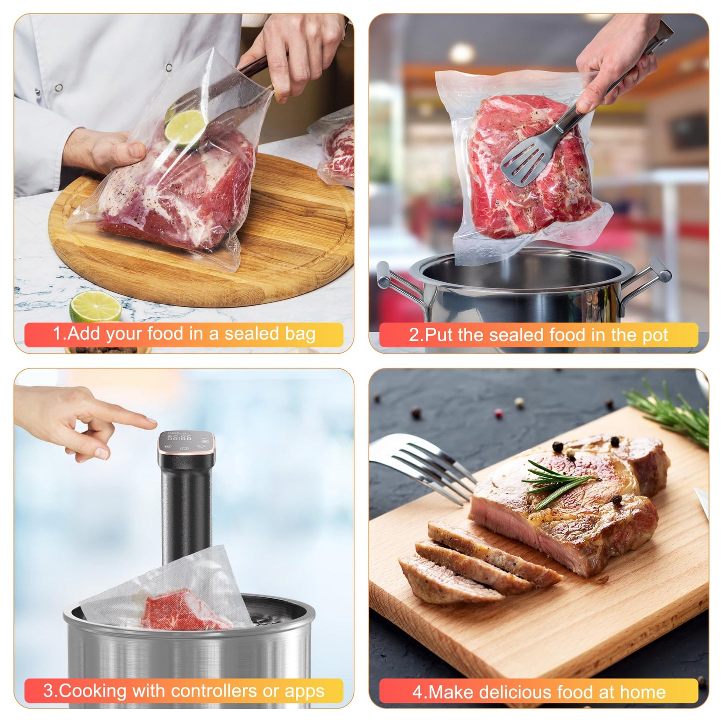 Sous Vide Machine, WiFi APP Recipes Included, Sous Vide Cooker 1100W, Immersion Circulator Precisional Cooker with Accurate Temperature, Ultra Quiet, IPX7 Waterproof, Fast Heating and Time Control