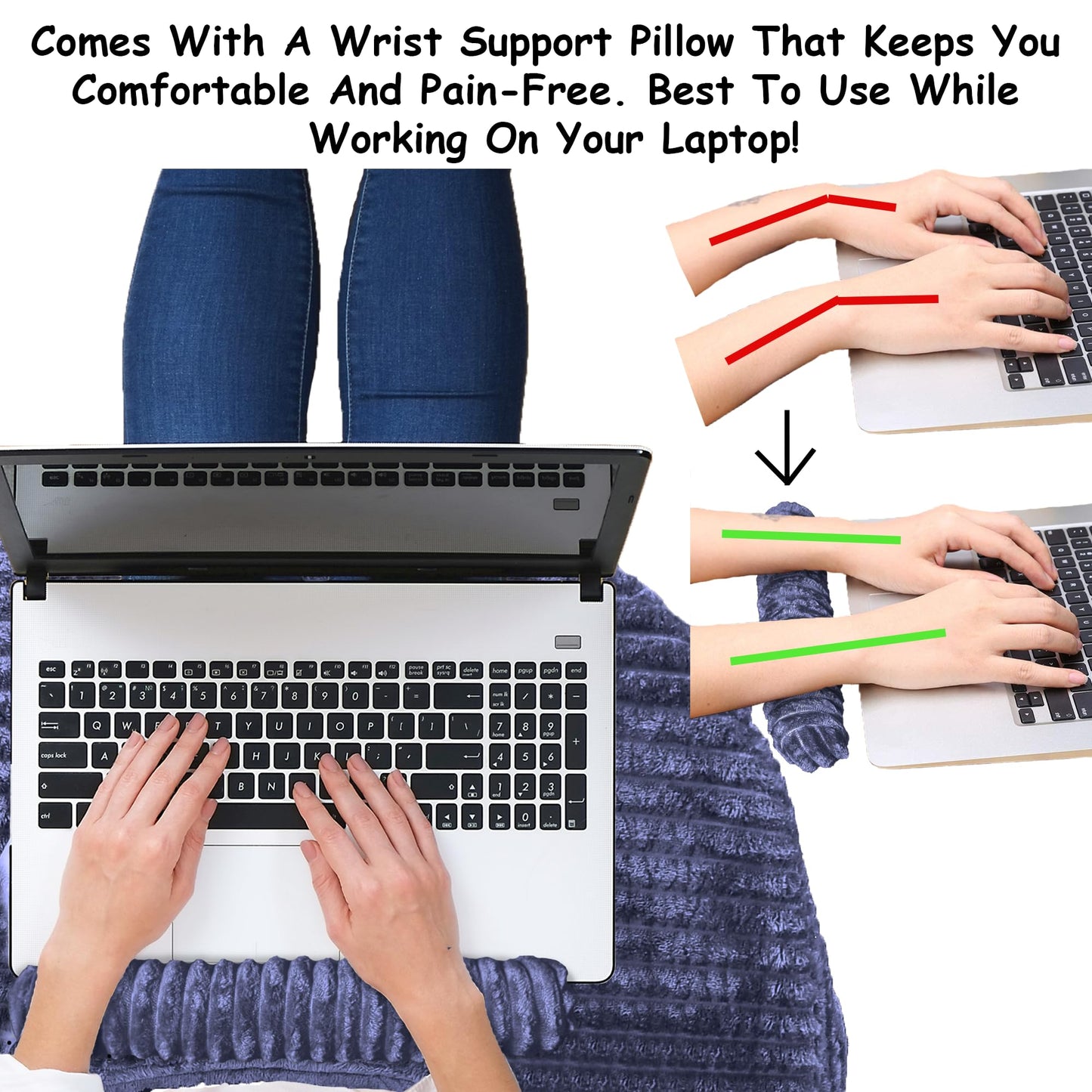 3-in-1 Reading Pillow for Gaming, Extra Large with Reading Light and Wrist Support Pillow, Memory Foam Lap Desk Bed Rest Pillow with Arm Rest, for Working, Playing Steam Deck Switch or Sitting