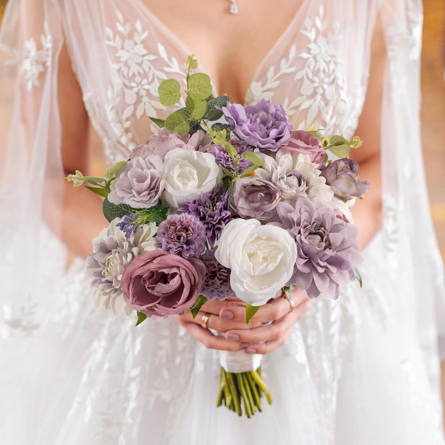 Khyxvbcd 30 Pcs Artificial Flowers Combo Purple Flowers Mix Silk Flowers Dahlia Roses with Stems for DIY Wedding Bridal Bouquets, Baby Shower, Floral Arrangement, Table Centerpieces, Home Decorations