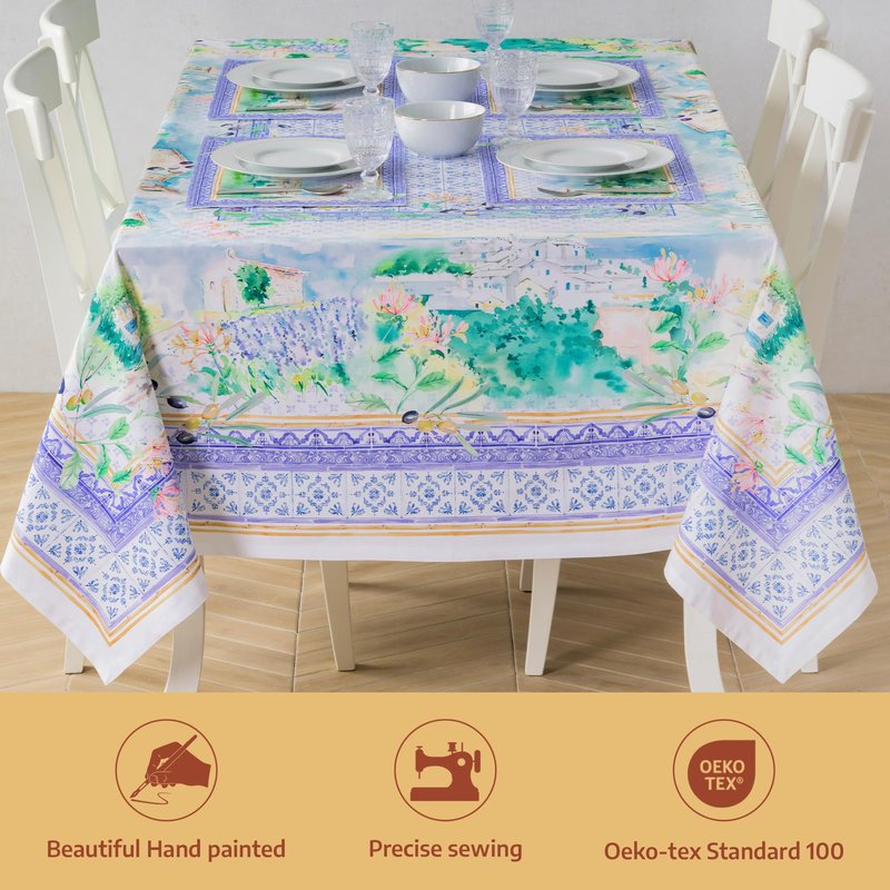 Maison d' Hermine Premium Table Cloth Square Table 100% Combed Cotton 70 x 70 Inches Tablecloth Reusable Decorative for Dining Room, Farmhouse, Home, Party, Festive & Wedding - Luberon
