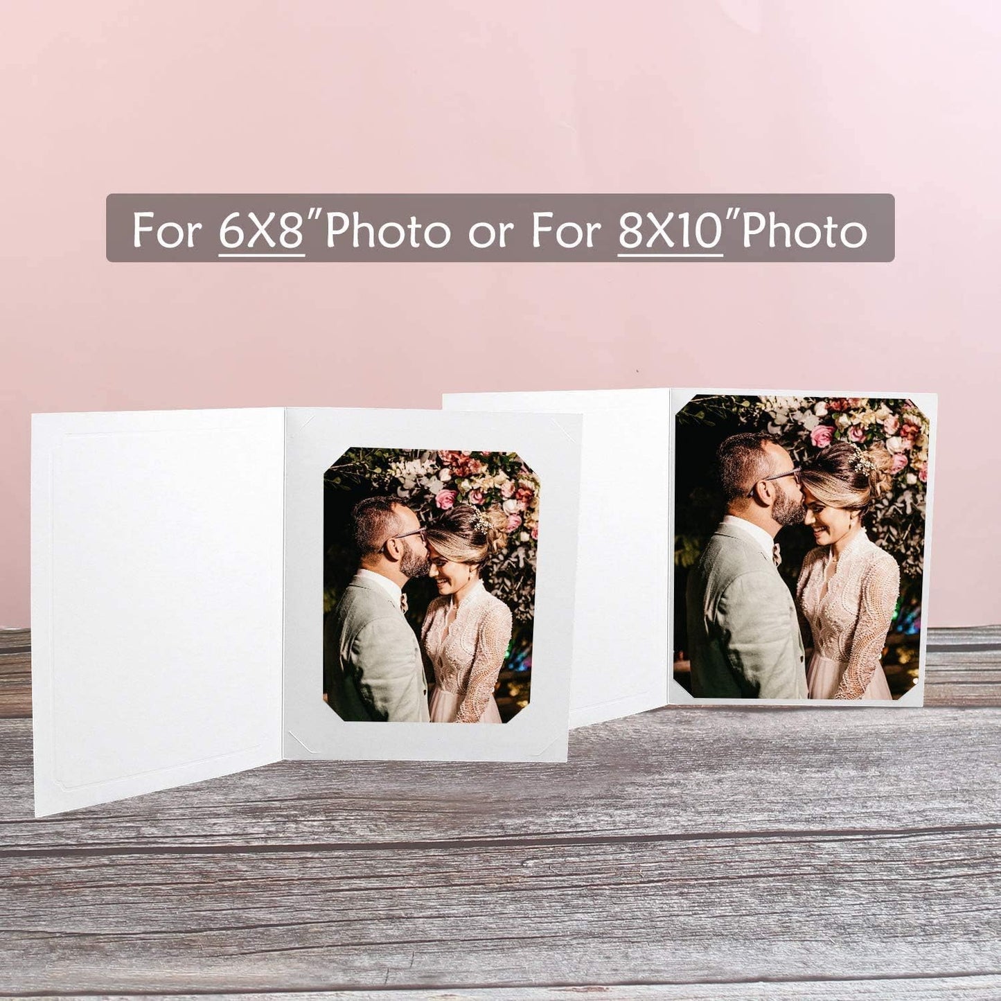 Golden State Art, Pack of 100, 6x8 or 8x10 Photo Folders, Cardboard Picture Frame, Paper Frame Cards, Greetings/Invitation Special Events: Graduation, Christmas, Wedding(Ivory)