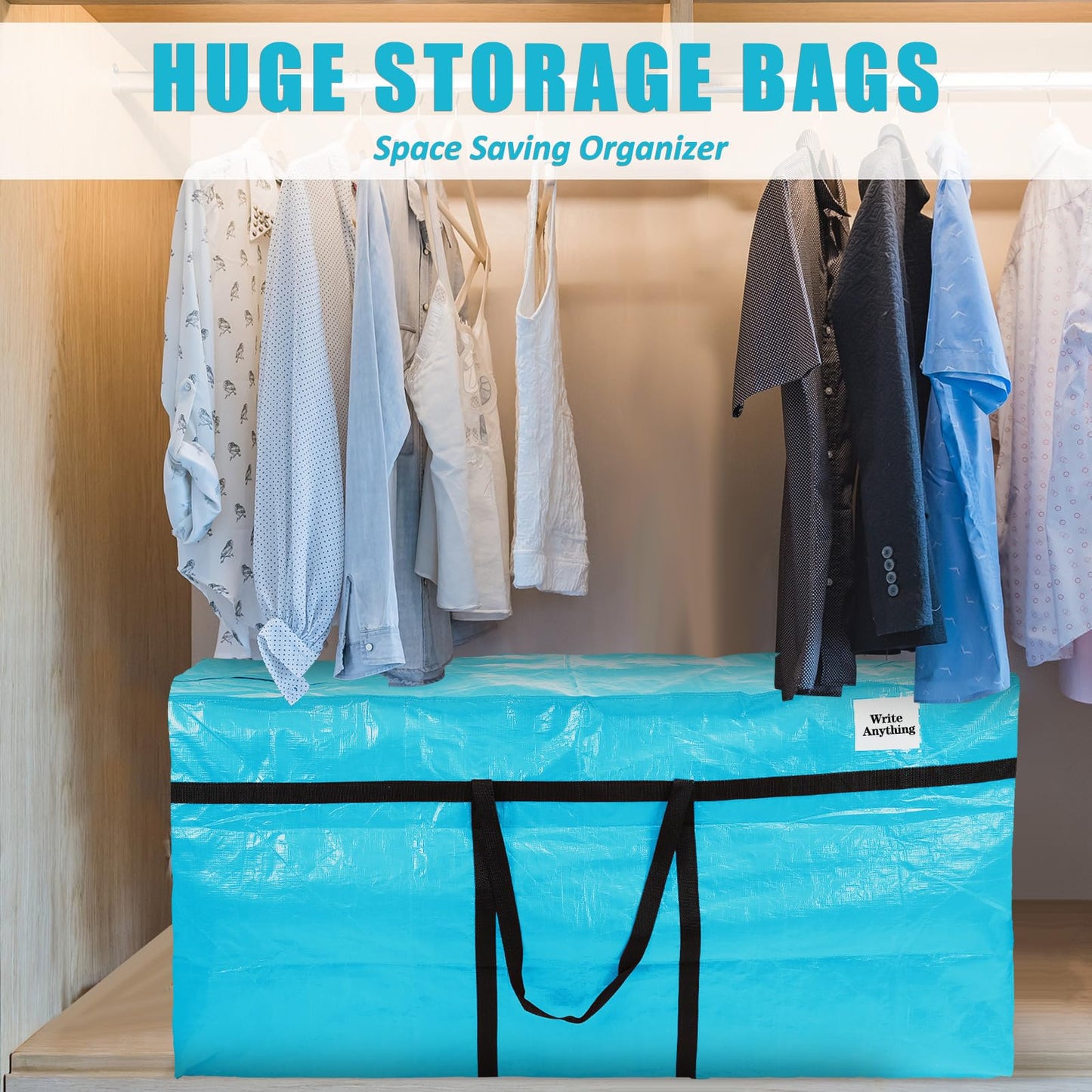 Windyun 4 Pack 69 Gallon Extra Large Moving Bags XXL Heavy Duty Storage Bag with Strong Zipper Handle Jumbo Big Tote Box Foldable for College Dorm Travel Clothes Duffle Blanket Pillow(Lake Blue)