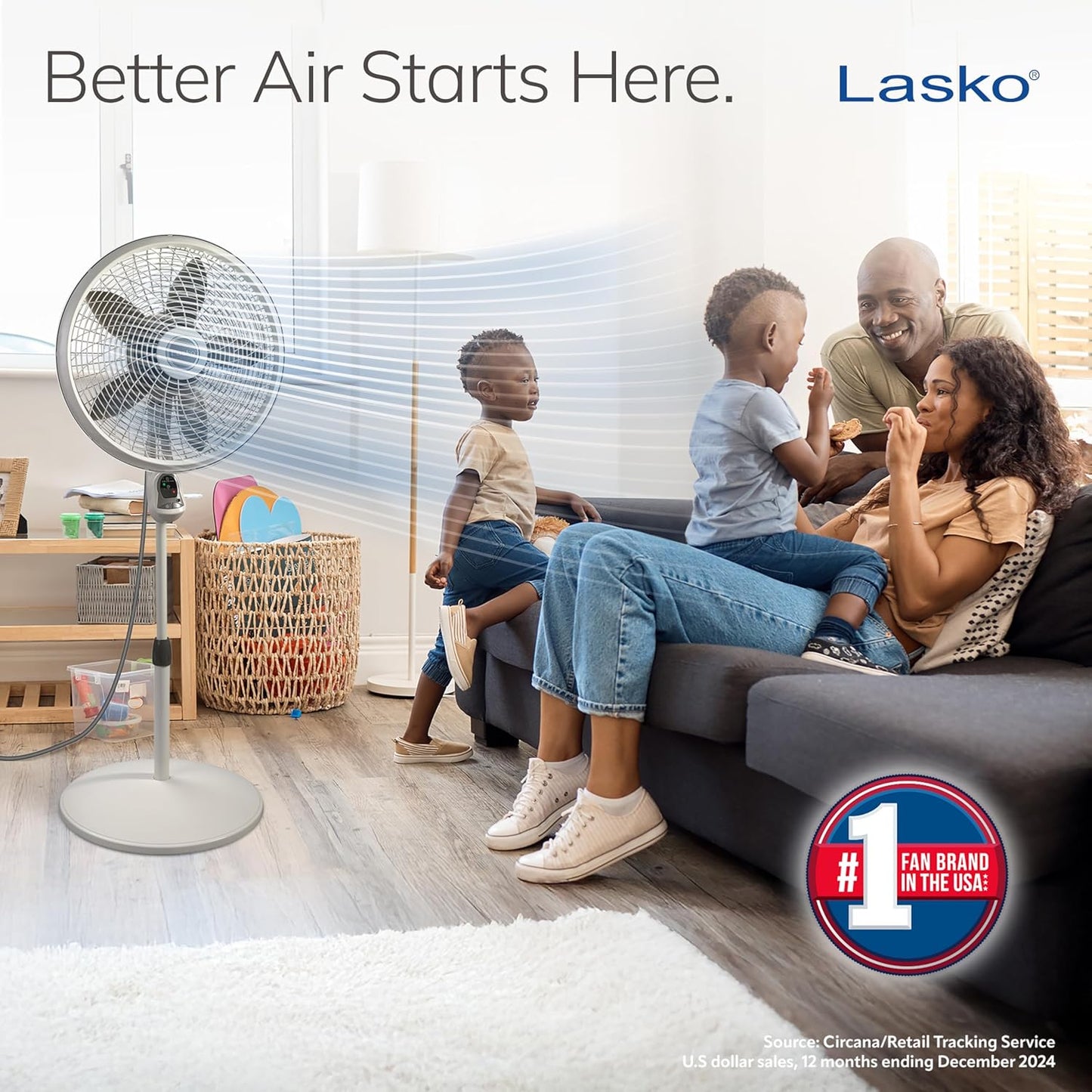Lasko Cyclone Pedestal Fan, Adjustable Height, Remote Control, Timer, 3 Speeds, for Bedroom, Kitchen, Office and Living Room, 18", White, 1885, Large