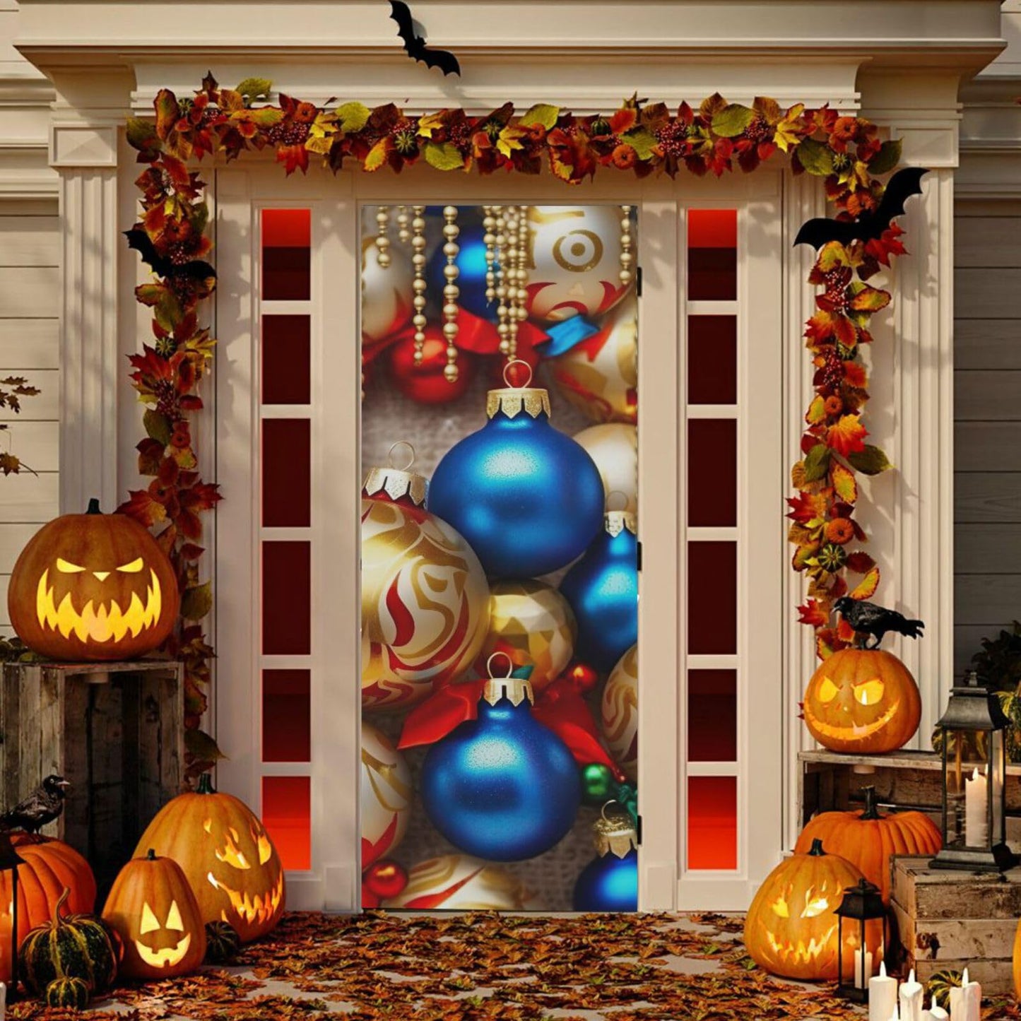 Wajiw Christmas Ball Door Cover Washable High Elastic Fabric Front Door Cover for Festive Party Home Decor,32x79Inch