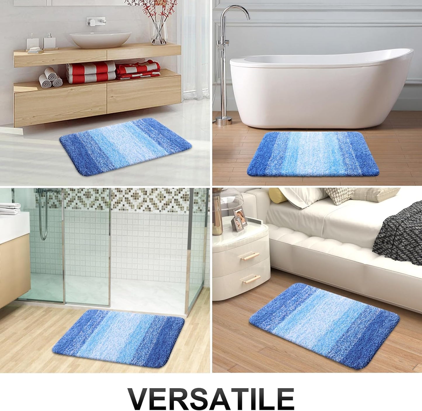 OLANLY Bathroom Runner Rug - Extra Soft Microfiber Mat 70x24 | Quick Dry & Rubber Backing in Light Royal Blue