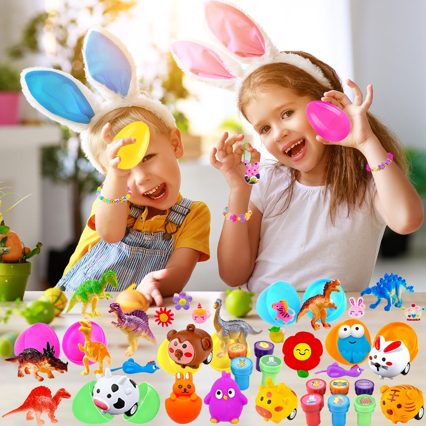 bider 318 pcs Easter Eggs with Toys inside Bulk filled Easter Basket Stuffers Egg Hunt Easter Party Favors for Kids Toddlers Boys Girls 100 pack
