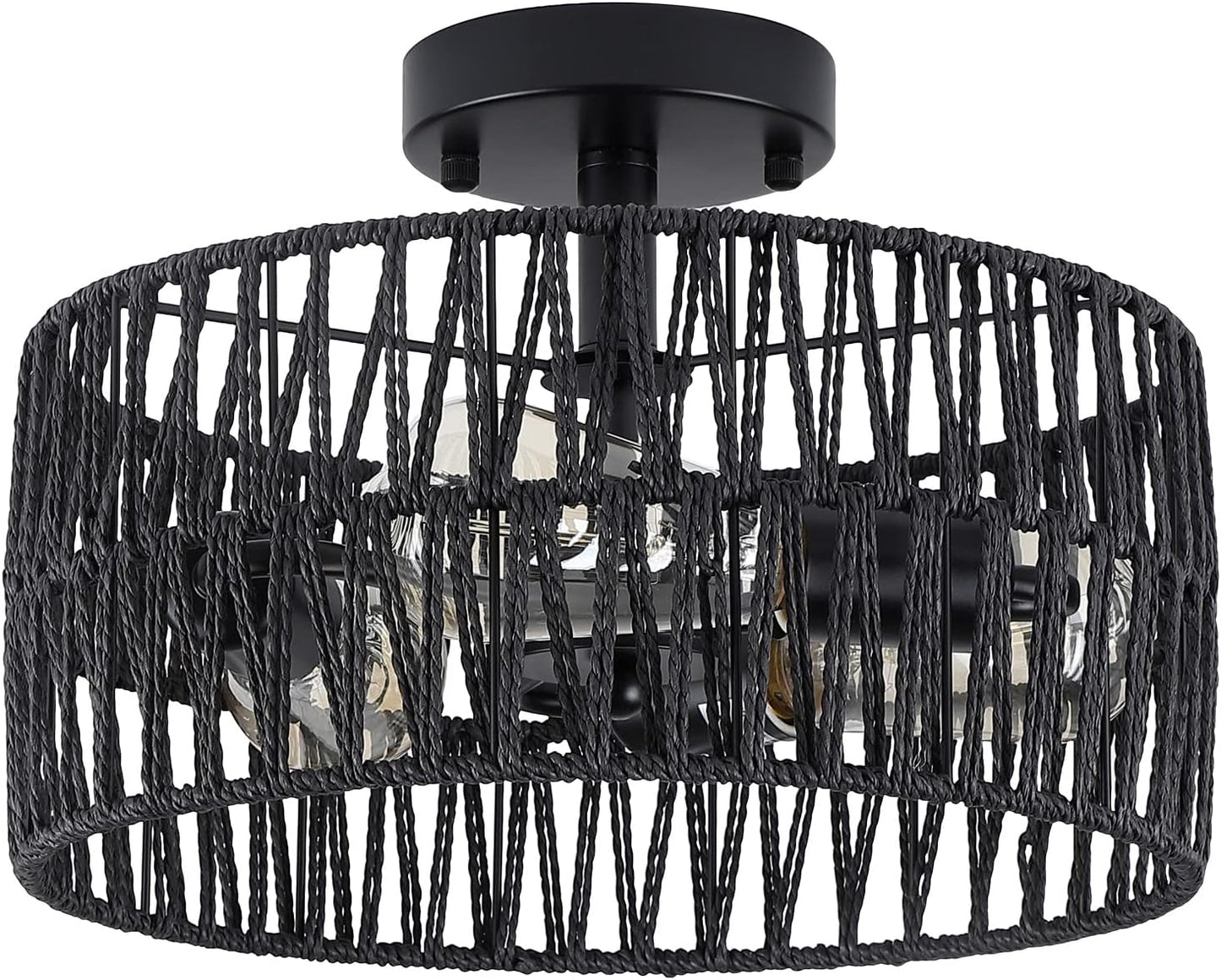 3-Light Antique Gold Woven Flush Mount Light Fixture Rustic Coastal Hemp Rope Brass Semi Flush Mount Ceiling Light for Hallway Bedroom Kitchen Entryway Farmhouse Living Room