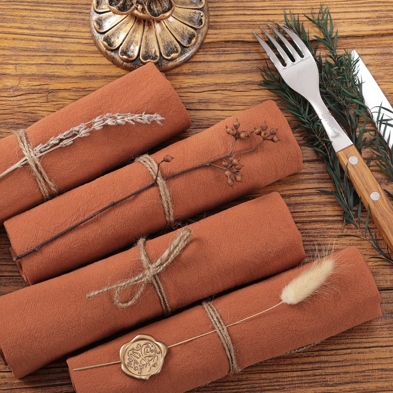 Socomi Cloth Napkins Terracotta Summer Washable Reusable Bulk Linen Cotton Napkins Set of 10 17"x17" for Wedding Party Bridal Baby Shower Birthday Dining Table Decorations