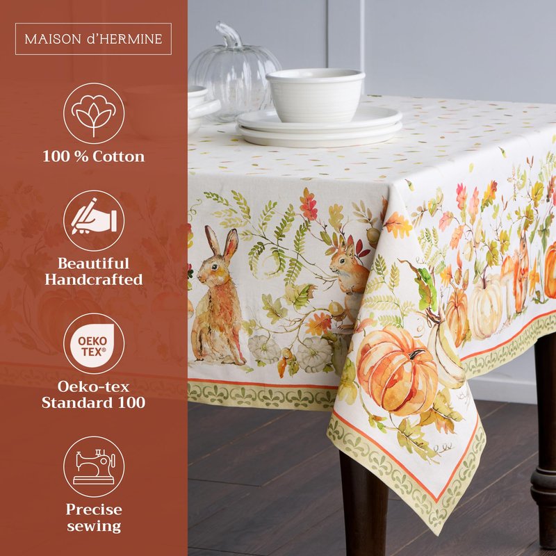 Maison d' Hermine Table Cloth Rectangle Table 100% Cotton 60 x 90 Inches Fall Tablecloth Reusable Everyday Use for Thanksgiving Christmas Decorations Dining Farmhouse Party (Pumpkin Passion)