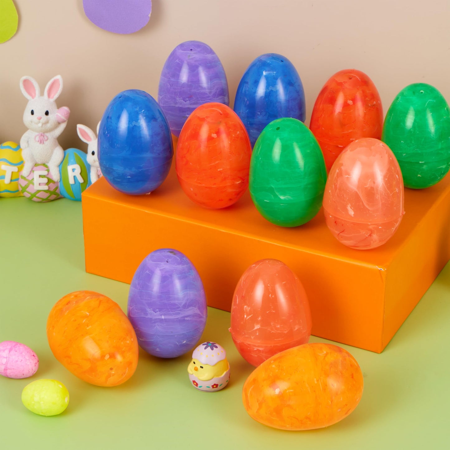 JOYIN 72 Pcs Plastic Iridescent Printed Bright Easter Eggs 3.15" Tall for Easter Hunt, Basket Stuffers Fillers, Classroom Prize Supplies, Filling Treats and Party Favor