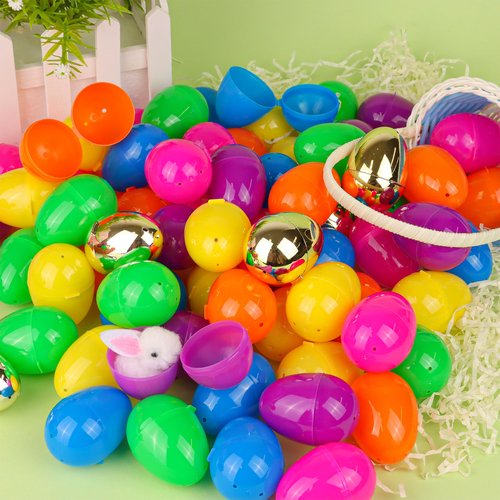 50 Pack 3.1" Fillable Easter Eggs with 6 Surprise Gold Eggs, Colorful Plastic Eggs for Easter Egg Hunts, Basket Stuffers Fillers, Party Favors, Classroom Rewards Prizes for Kids Toddlers Boys Girls