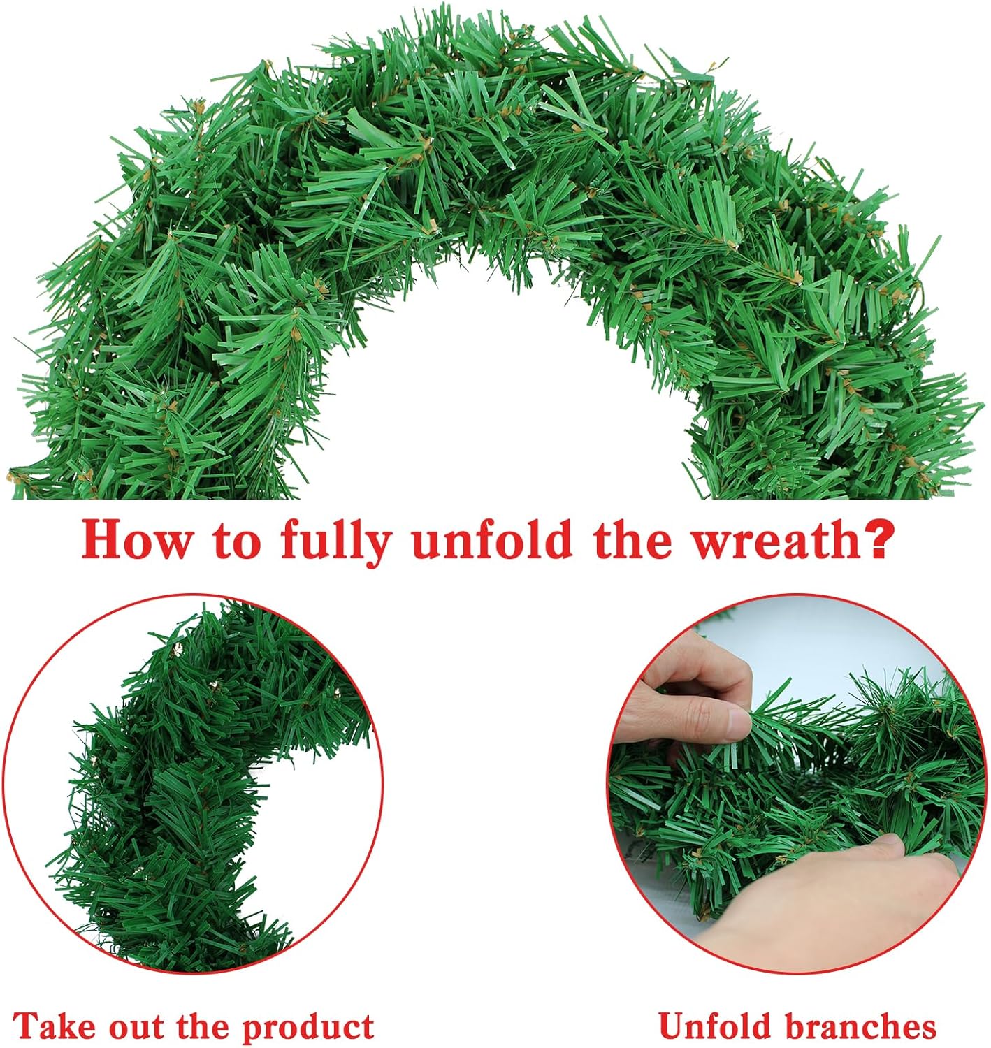 Artificial Christmas Wreath, Green Christmas Wreath,20 Inch Canadian Pine Artificial Christmas Wreath Gifts for Christmas Party Decor, Front Door Wreath, Unlit, Pack of 3 (3, Green 20inch)