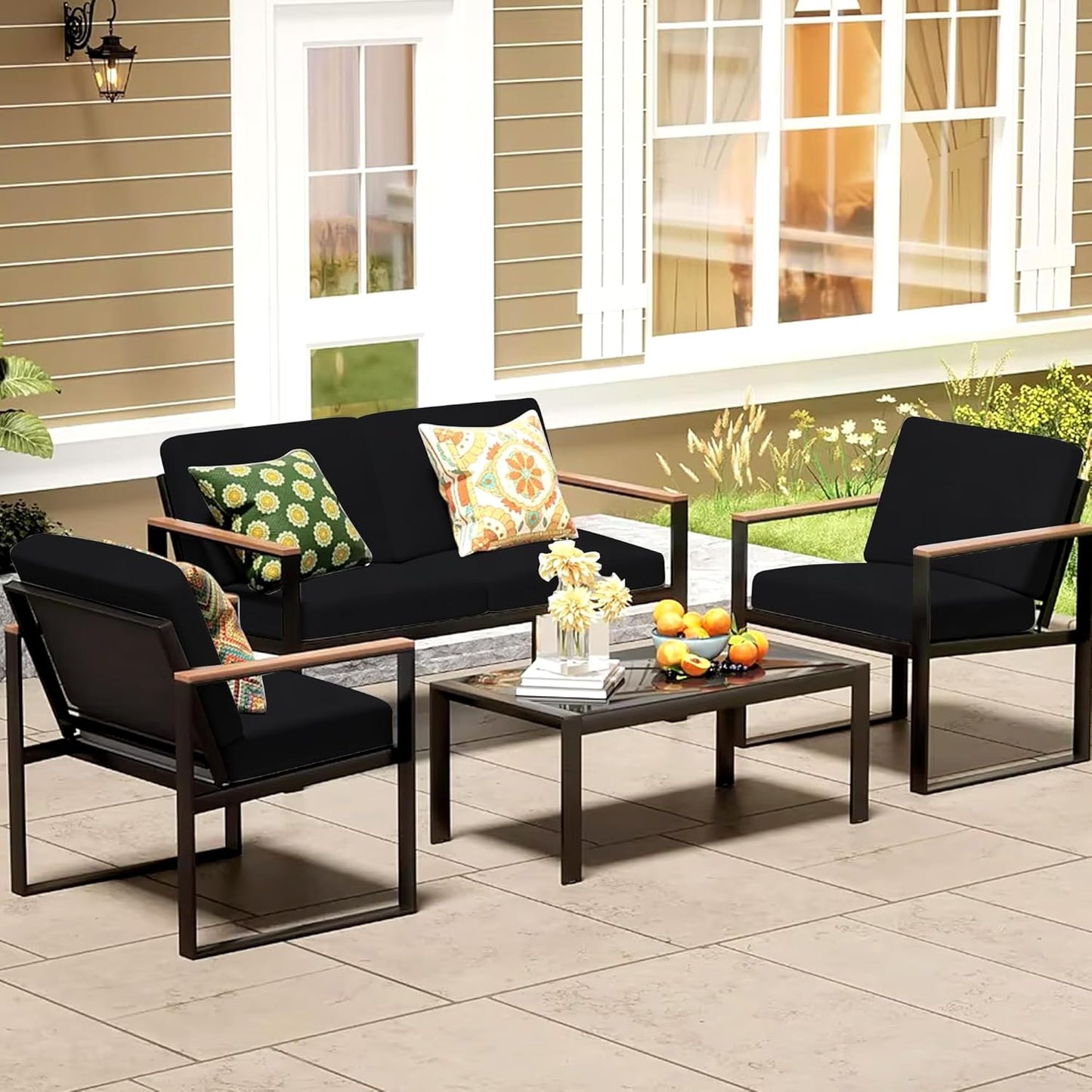 Skiennix 8Pcs Patio Cushion Covers - Washable & Reusable Outdoor Furniture Protectors (Black)